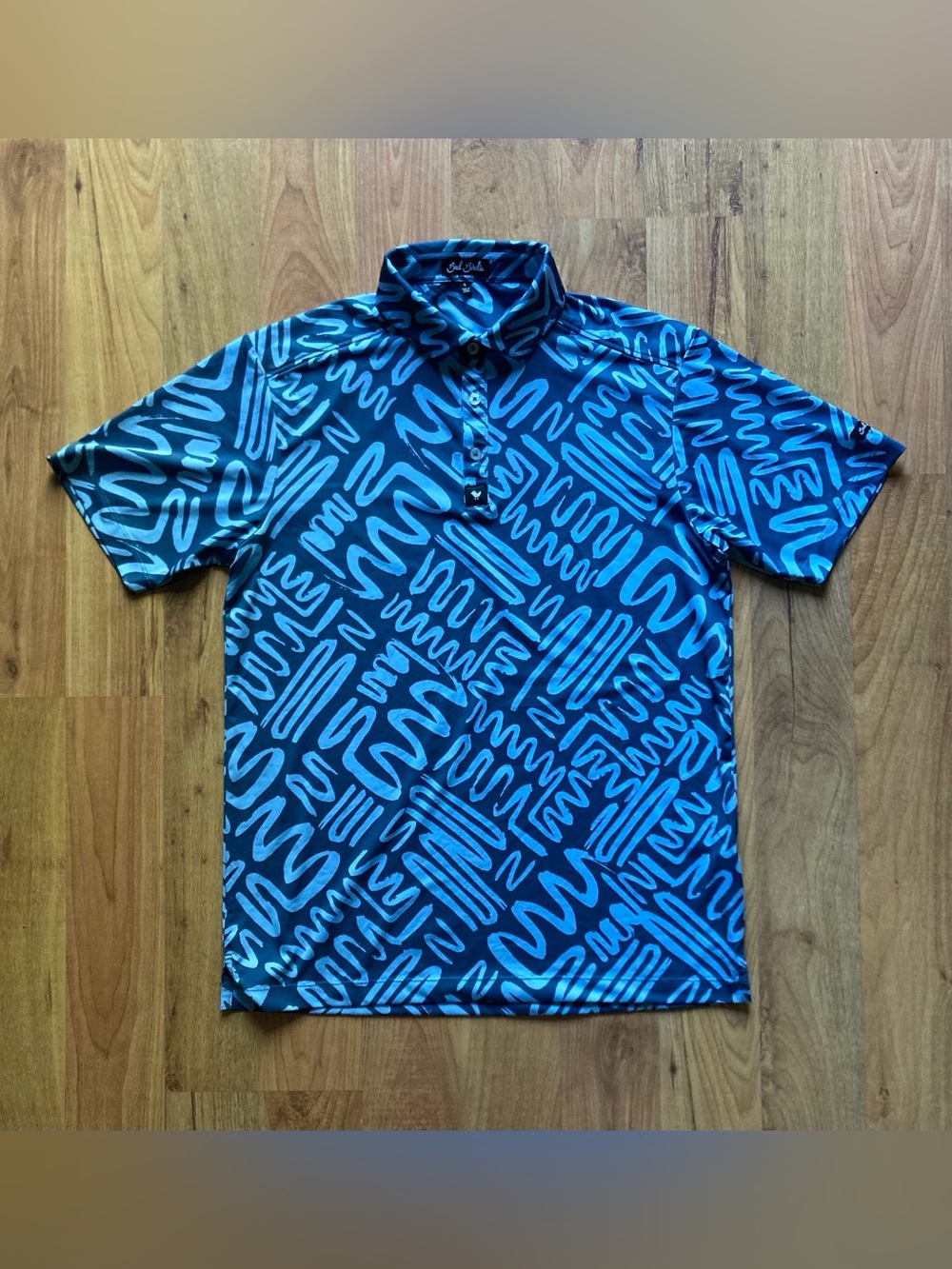 Bad Birdie Mazed & Confused Mens Small Stretch Golf Polo Shirt Blue Hues